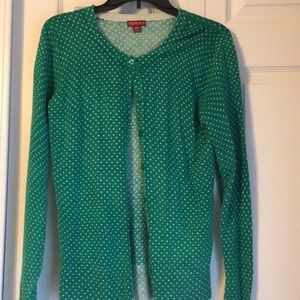 Green with white polka dot cardigan